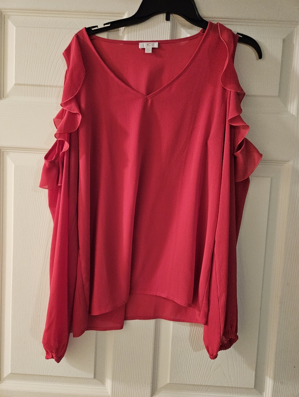 Charming Charlie Bright Pink Cold-Shoulder Ruffle Blouse